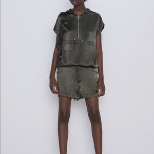 ZARA BNWT Cargo Shorts + Satin Pouch Pocket Jacket 2pc Coord Set